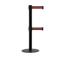 Montour Line Stanchion Dual Belt Barrier Flat Base Black Post 9ft.Bk/Rd H Belt MX630D-BK-BRH-90